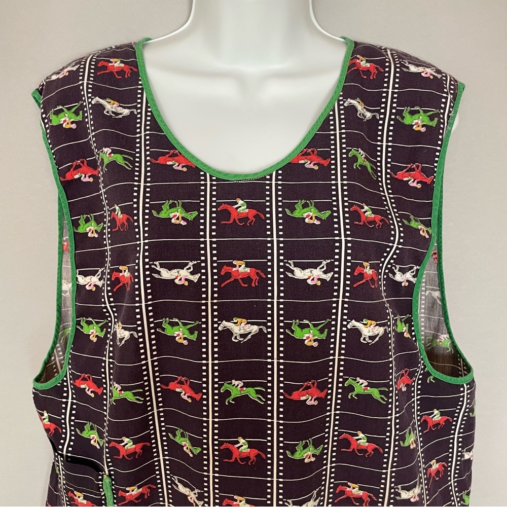 Vintage Handmade Apron Horse Racing Jockeys Kentucky Derby Mamasan Tie-Back‎